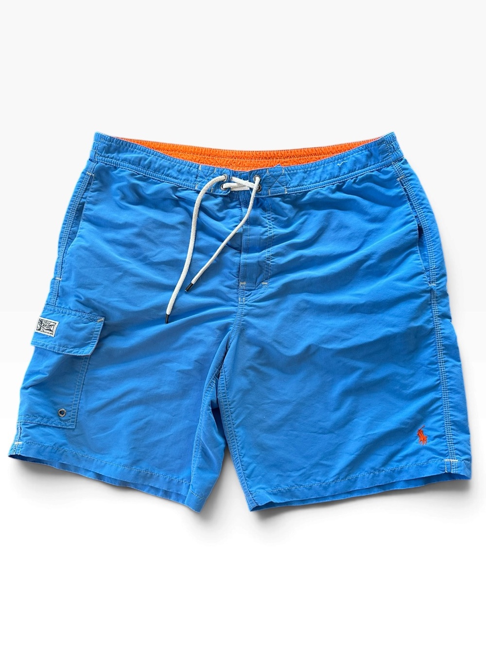 Polo by Ralph Lauren Bright Blue Swim Shorts with Orange Waistband